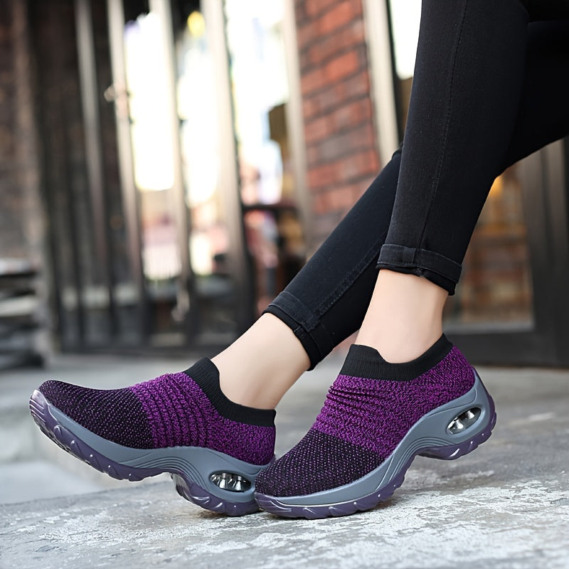 Women's Casual Sports Socks Sneakers Fashionable Thick Sole Air Cushion, Elevated Sloping Heel Rocking Shoes plus size