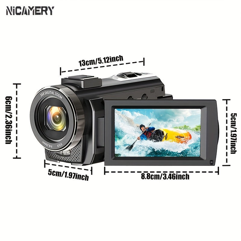 Nicamery 3.0-inch Rotating 270-degree Capacitive Touch Screen, 5K HD Digital Video Camera, 48MP Pixels, 16x Digital Zoom, Supports WIFI, HD, Six-axis Stabilization, Remote Control Manipulation, Comes With 2 Pieces Of 2000mAh
