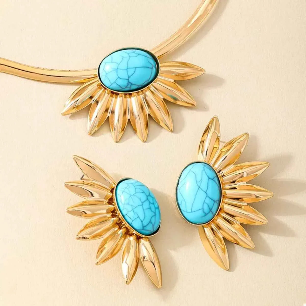 Turquoise Sunflower : Necklace and Earrings Jewelry Set