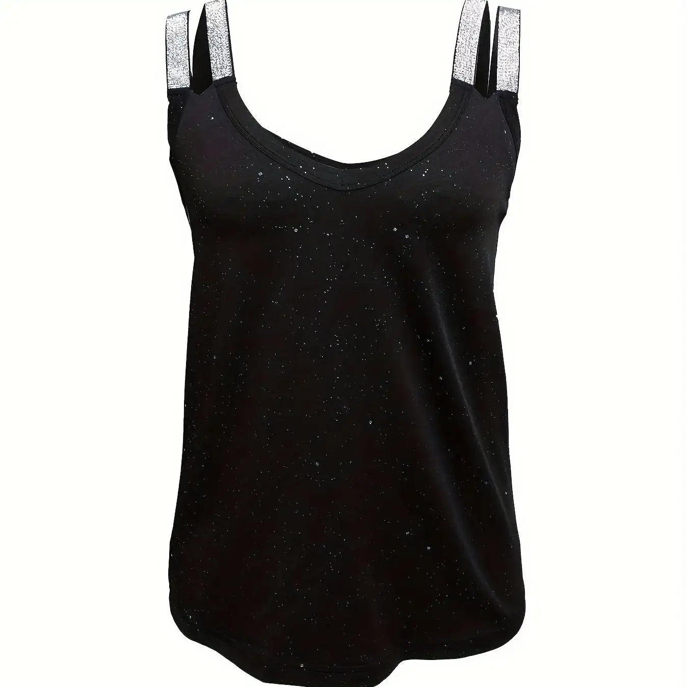 Ladies' V-neck Sequined Shoulder Strap Fashion New Solid Color Tank Top