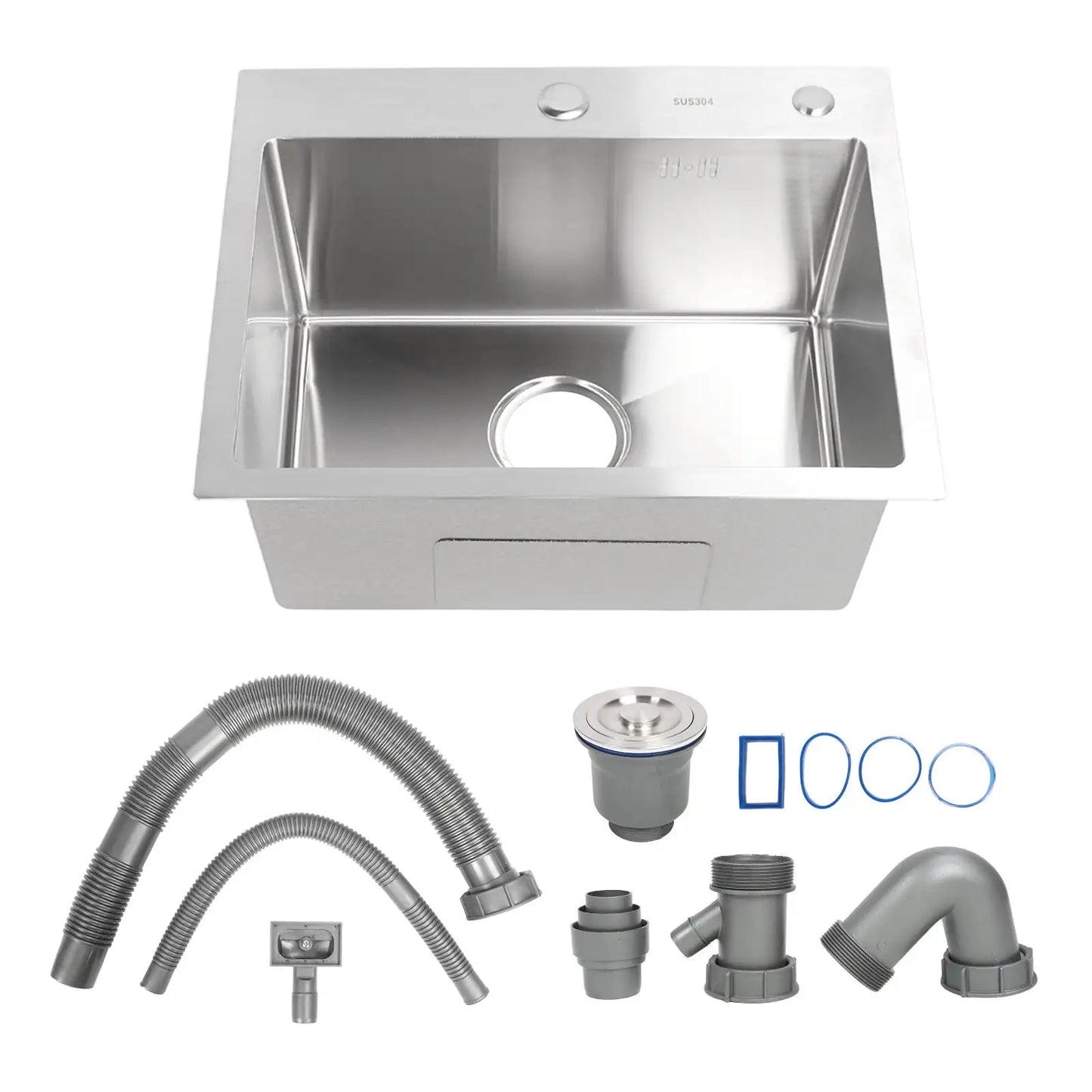 Single Basin Sink Set with Drainer, Stainless Steel Vegetable Washing Sink and Hose