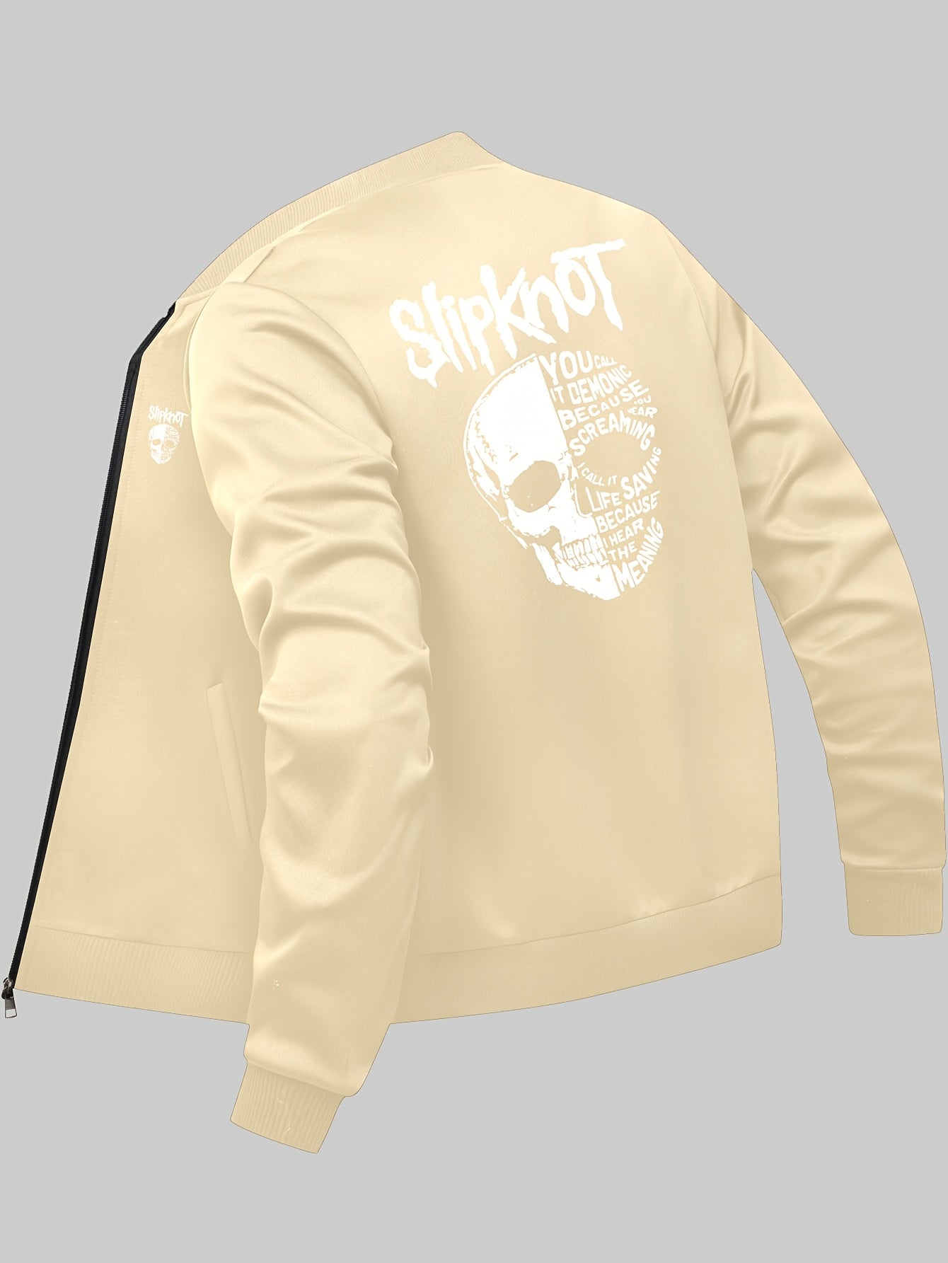 Slipknot Graphic Print Casual Jacket – Men's Polyester Knit Baseball Collar Jacket with Zipper Closure and Pockets, All-Season Athletic Outerwear - Premium jacket from Lizard Vigilante - Just $46.88! Shop now at Lizard Vigilante