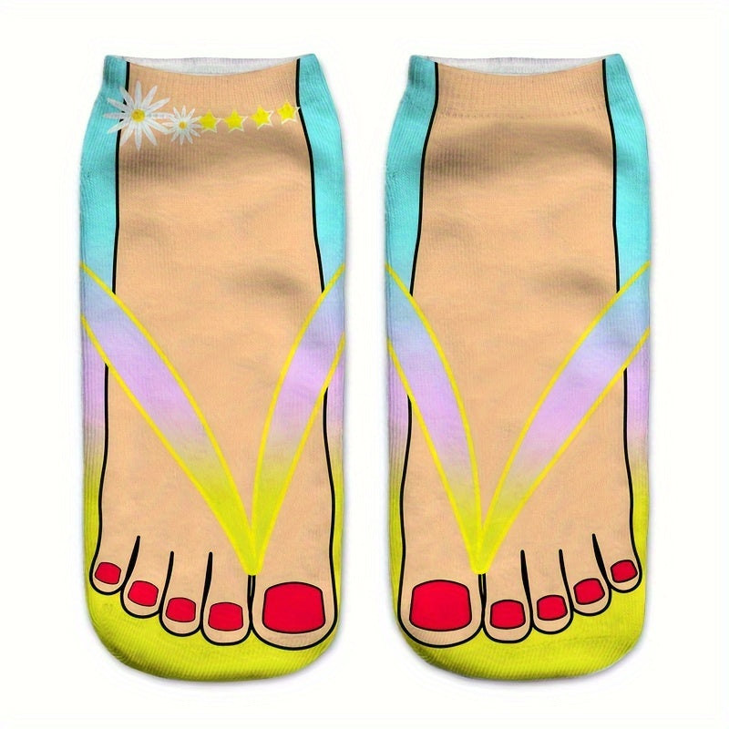 6 Pairs 3D Colorful Toe Slipper Socks, Funny & Trendy Low Cut Ankle Socks, Women's Stockings & Hosiery
