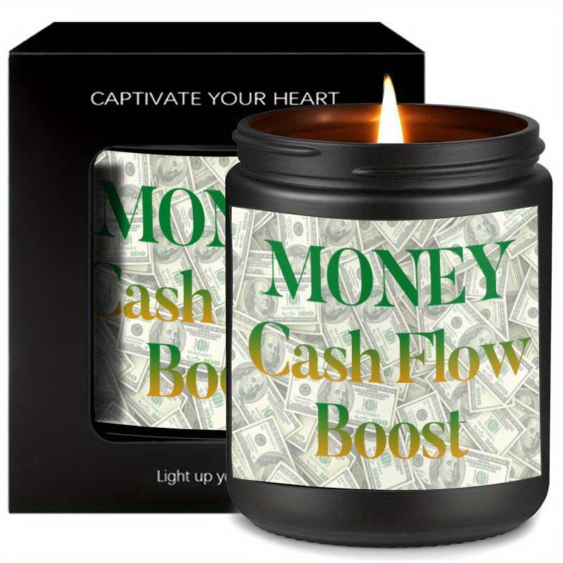 1pc 5. 3Oz Money Cash Flow Boost Scented Candle Soybean Wax Gift Idea For Women Men Adult Bestie Coworker Husband Wife Him Her Son Daughter Dad Mum Sister Brother Family On Birthday Xmas New Year Funny Unique Essential Home D