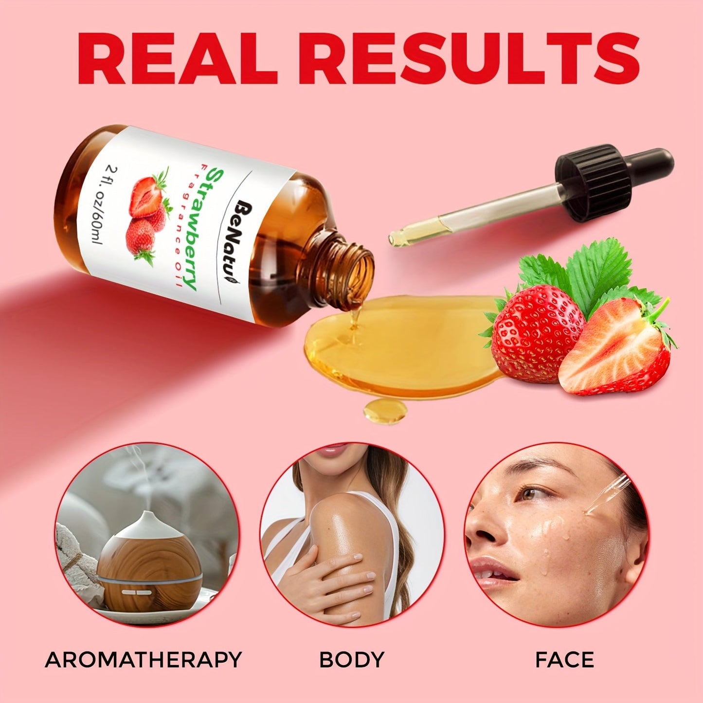 Strawberry Fragrance Essential Oil 60ml For Humidifier, Diffuser, Scented Candle - (2 Oz) - Suitable For Bedroom, Home, Hotel, Restaurant - Local Warehouse