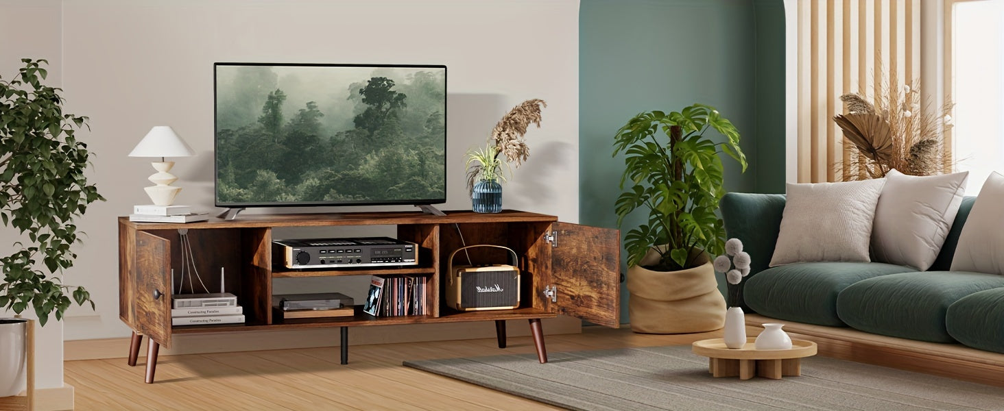 60-Inch Media Console Table – Black/Brown Modern Entertainment Center with Storage Cabinet, Sturdy TV Stand for Living Room and Bedroom - Premium table from Lizard Vigilante - Just $114.99! Shop now at Lizard Vigilante