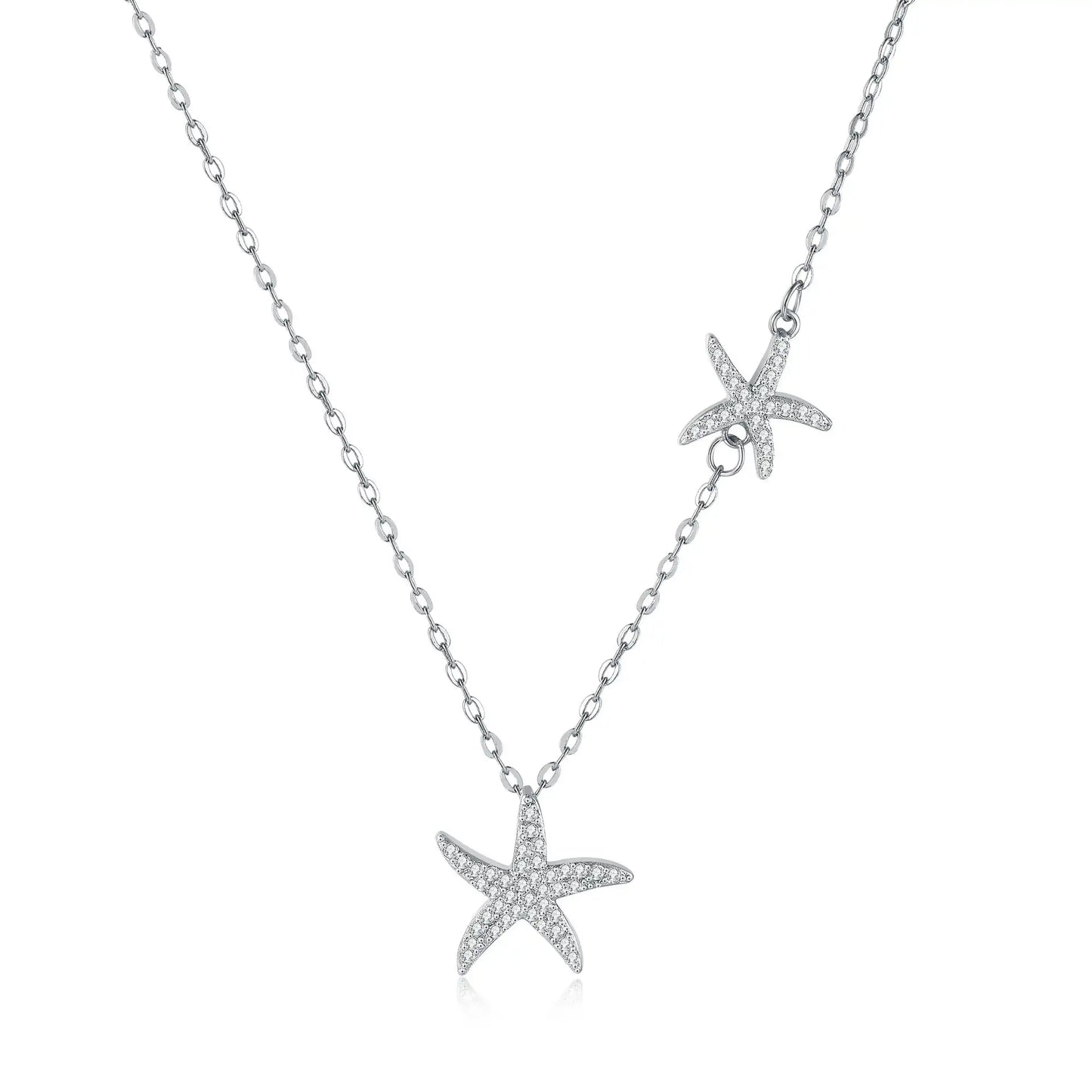 Double Starfish Full Diamond Necklace Female Fashion Special-interest