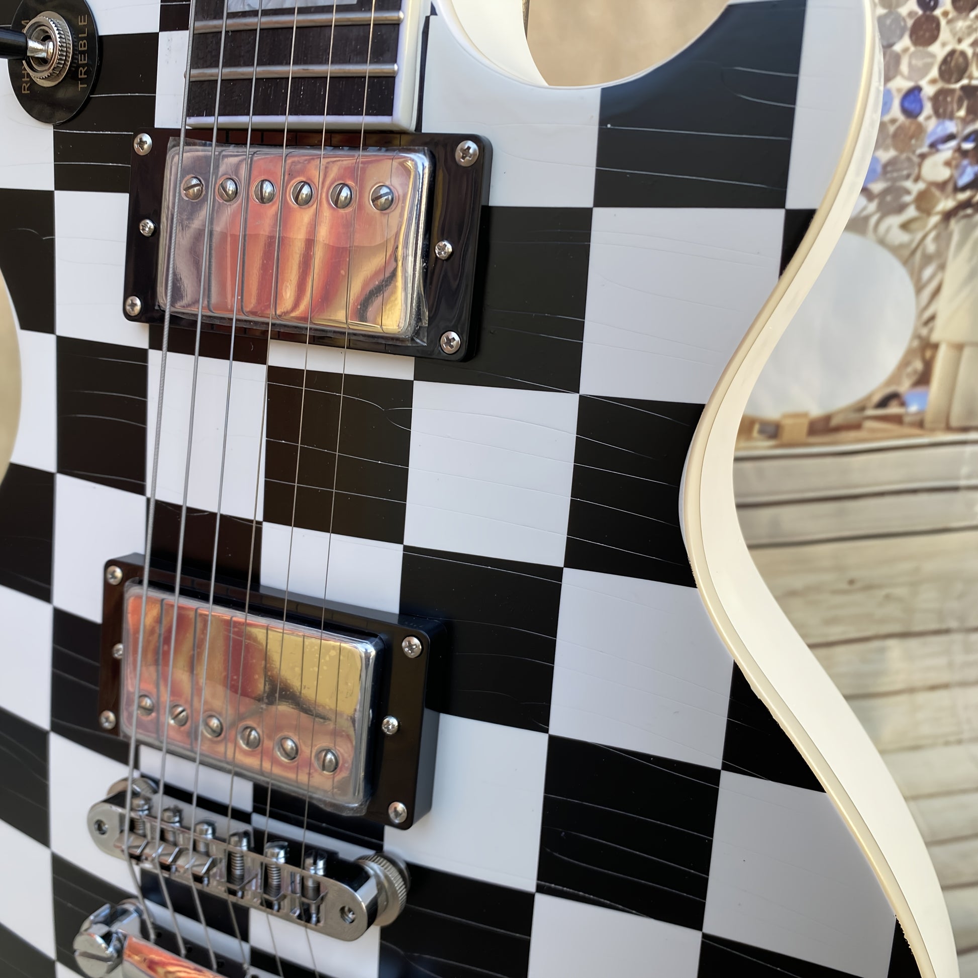 LP Electric Guitar – Black & White Chess Grid Design with Mahogany Build, H-H Pickups, and Tune-O-Matic Bridge - Premium guitar from Lizard Vigilante - Just $501.08! Shop now at Lizard Vigilante