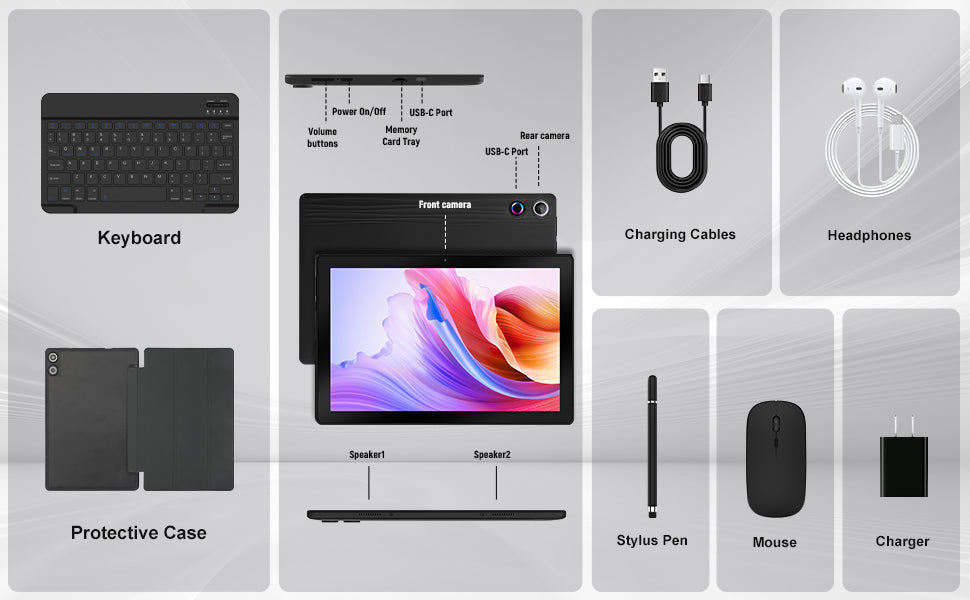 A7L 10.1 Inch Android14 Tablet 14GB RAM 64GB ROM Octa-Core Processor HD IPS WiFi Protective Case Pen Keyboard Mouse Headphone PC