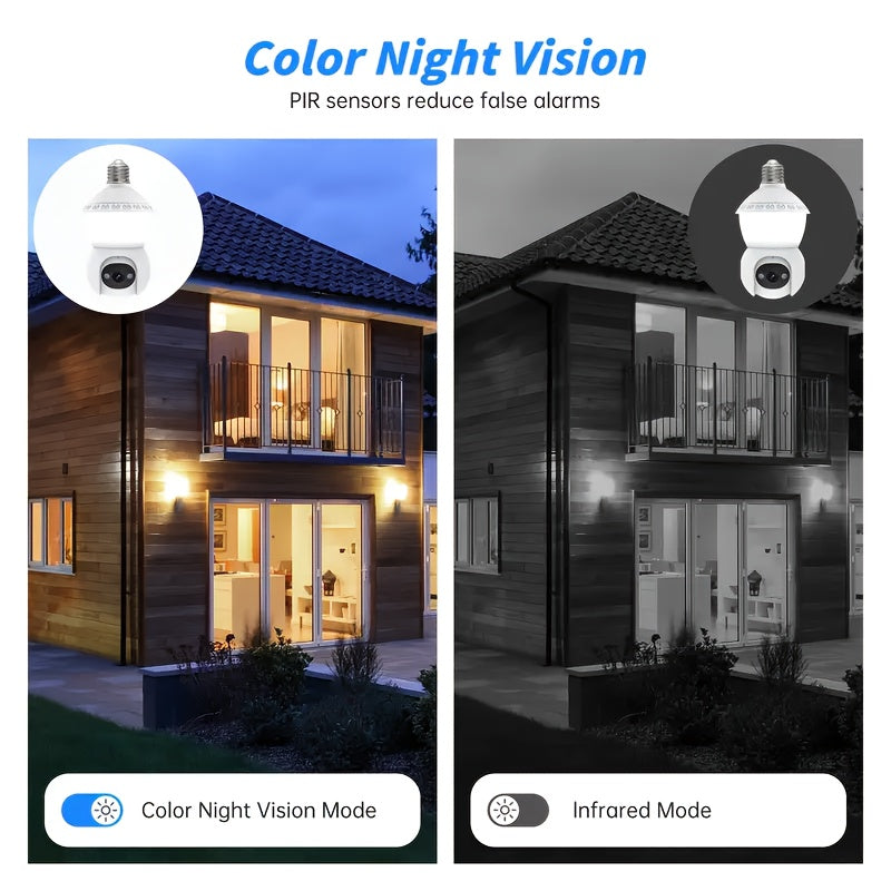 4MP Light Bulb Security Camera | 5G2.4G HD Camera | Wireless | 360-degree Night Vision, AI Body Detection, Two-way Calls, Continuous Recording