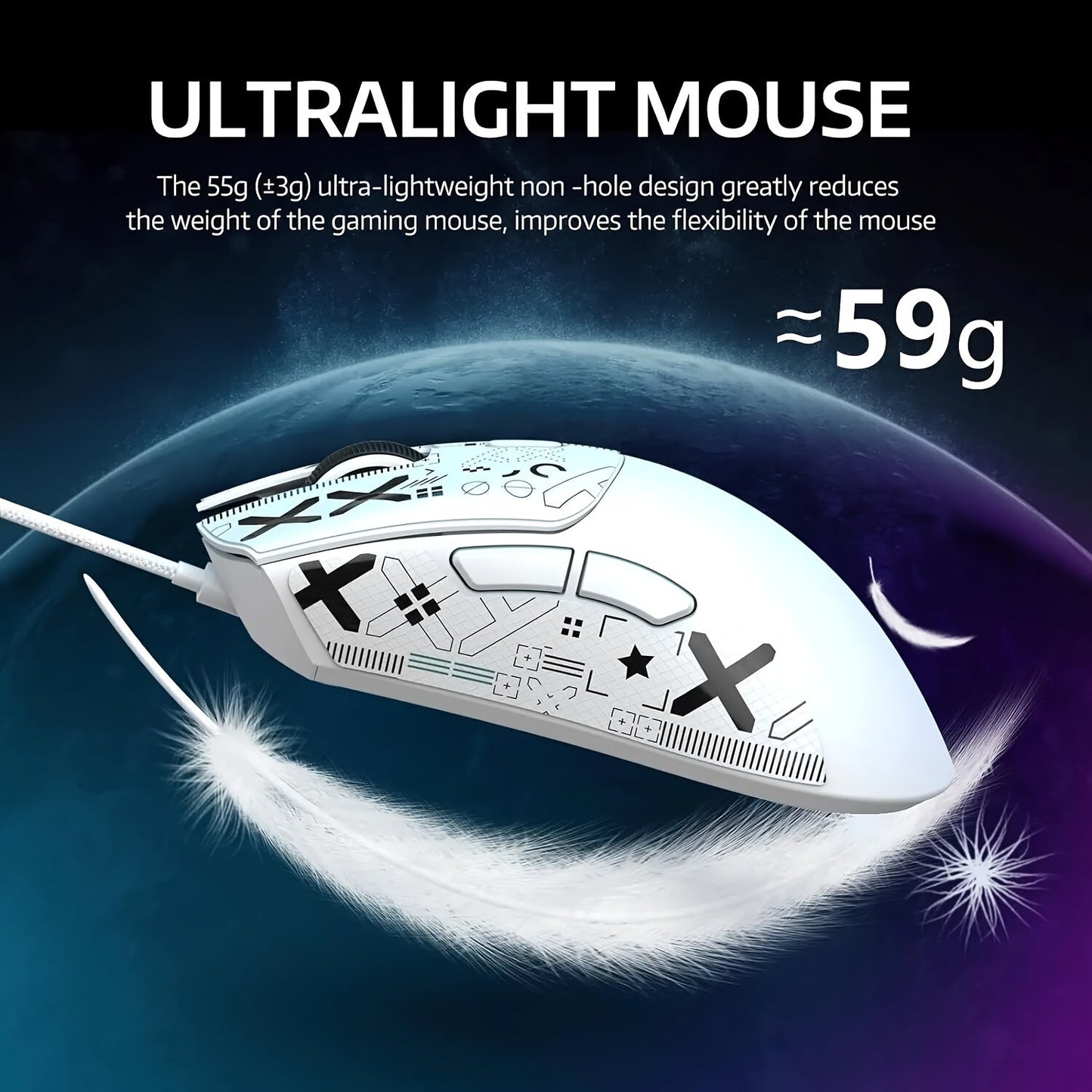 ATTACK SHARK R1 PRO 59g SUPERLIGHT Mouse, PixArt PAW3311 Gaming Sensor, BT/2.4G Wireless/Wired Gaming Mouse, 6 Adjustable Up To 18000, 65 Hrs Battery, Office Mice For Win11/Xbox/PS/Mac (()Black )