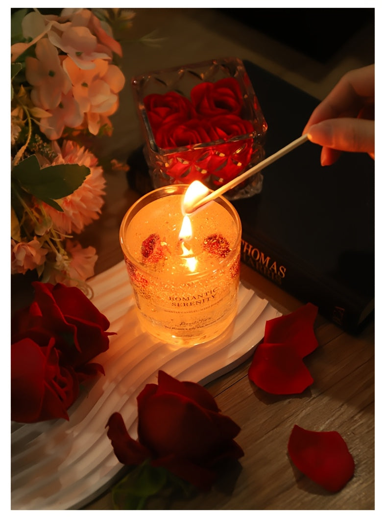 Rose Jelly Scented Candle for Aromatherapy, Romantic Atmosphere - Ideal for Birthdays, Valentine's Day, Anniversaries, Thanksgiving, Christmas - 1pc, Soy Wax in Glass Jar