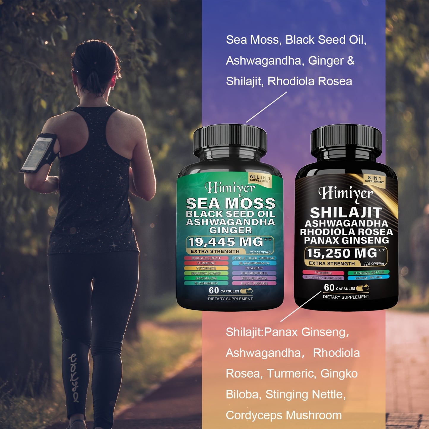 Sports Health Energy Pack, Shilajit And Seamoss Ginger South African Drunken Eggplant Capsule, Sea Moss 7000 Mg, Black Seed Oil 4000 Mg, Ashwagandha 2000 Mg, Ginger And Shilajit 9000 Mg, Rhodiola Rosea 1000 Mg, 19445mg+15250m - Premium  from Lizard Vigilante - Just $10.99! Shop now at Lizard Vigilante