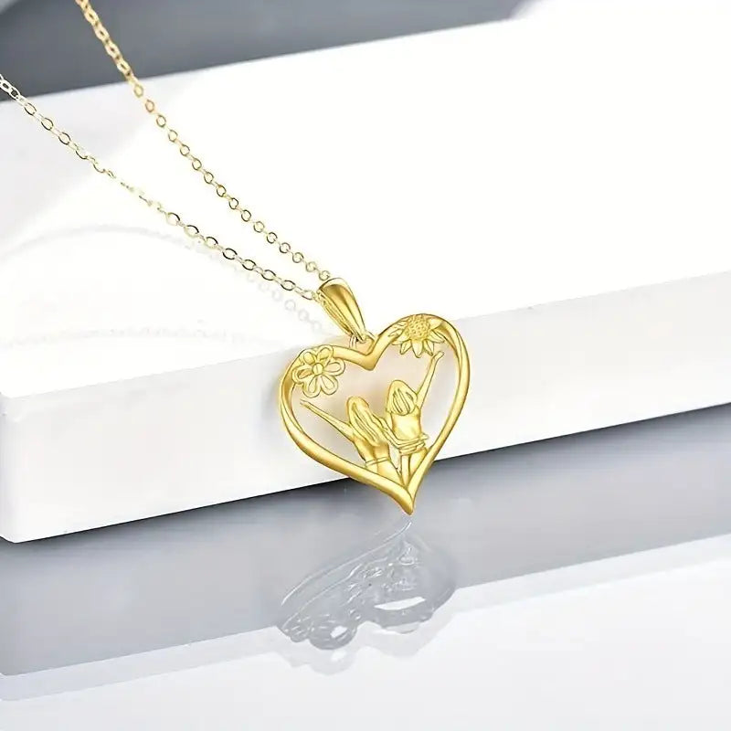 Sunflower Heart Pendant Necklace, Gold Colored Zinc Alloy