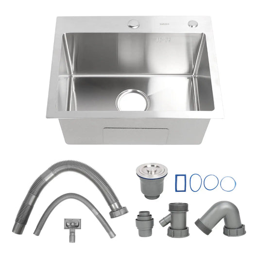 Single Basin Sink Set with Drainer, Stainless Steel Vegetable Washing Sink and Hose