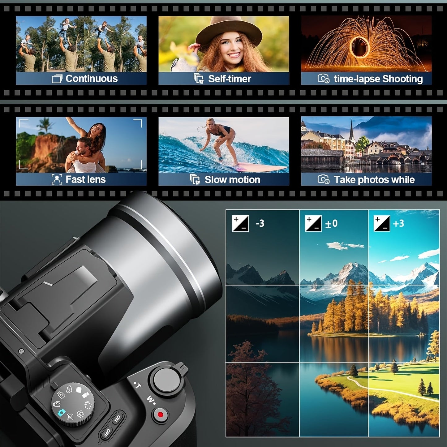 NBD 64MP Digital Camera for Photography, 5K Vlogging Camera for YouTube with 3" Flip Screen, 16X Digital Zoom, Autofocus, 2 Batteries, 32GB TF Card(S205, Black)