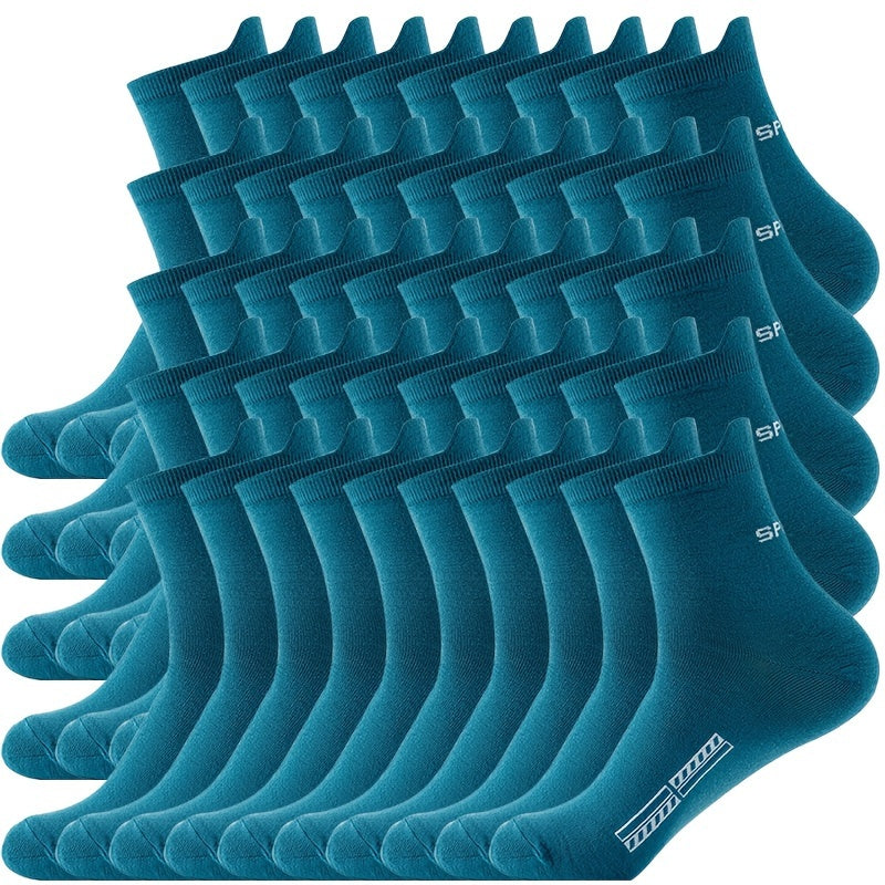 50 Pairs Of Men's Mid Crew Sport Socks, Sweat-absorbing Comfy Breathable Socks For Men's Basketball Training, Running Outdoor Activities