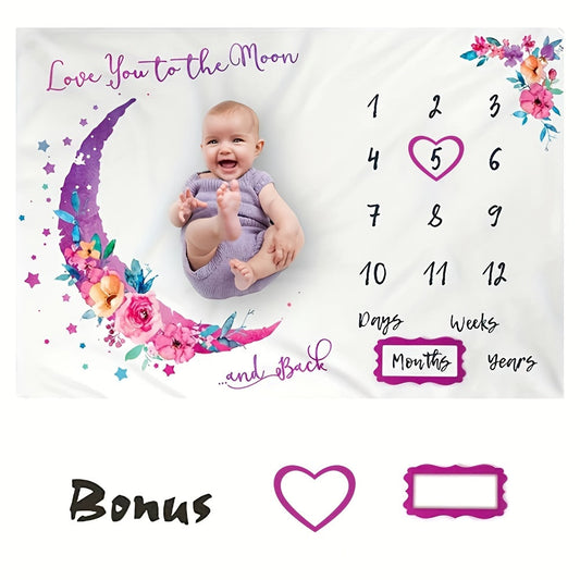 Extra Large Moon Baby Calendar Blanket - Oversized Soft Photography Prop for Girls First Year Milestones, Capturing Precious Moments with Adorable Monthly Themes - Perfect Festive Occasion Gift for Christmas, Halloween, Thank