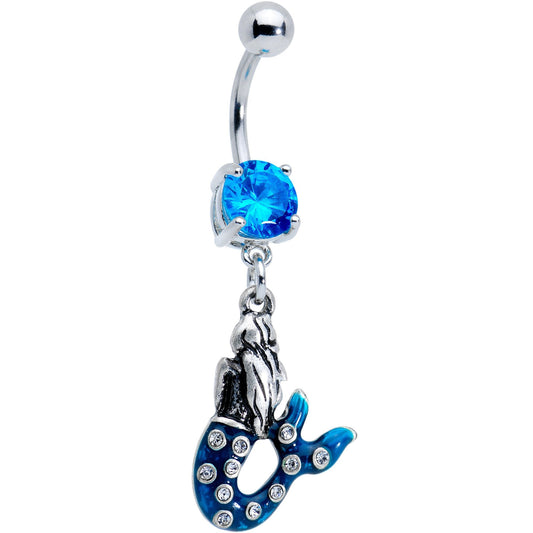 Aqua Gem Blue Mythical Mermaid Belly Ring