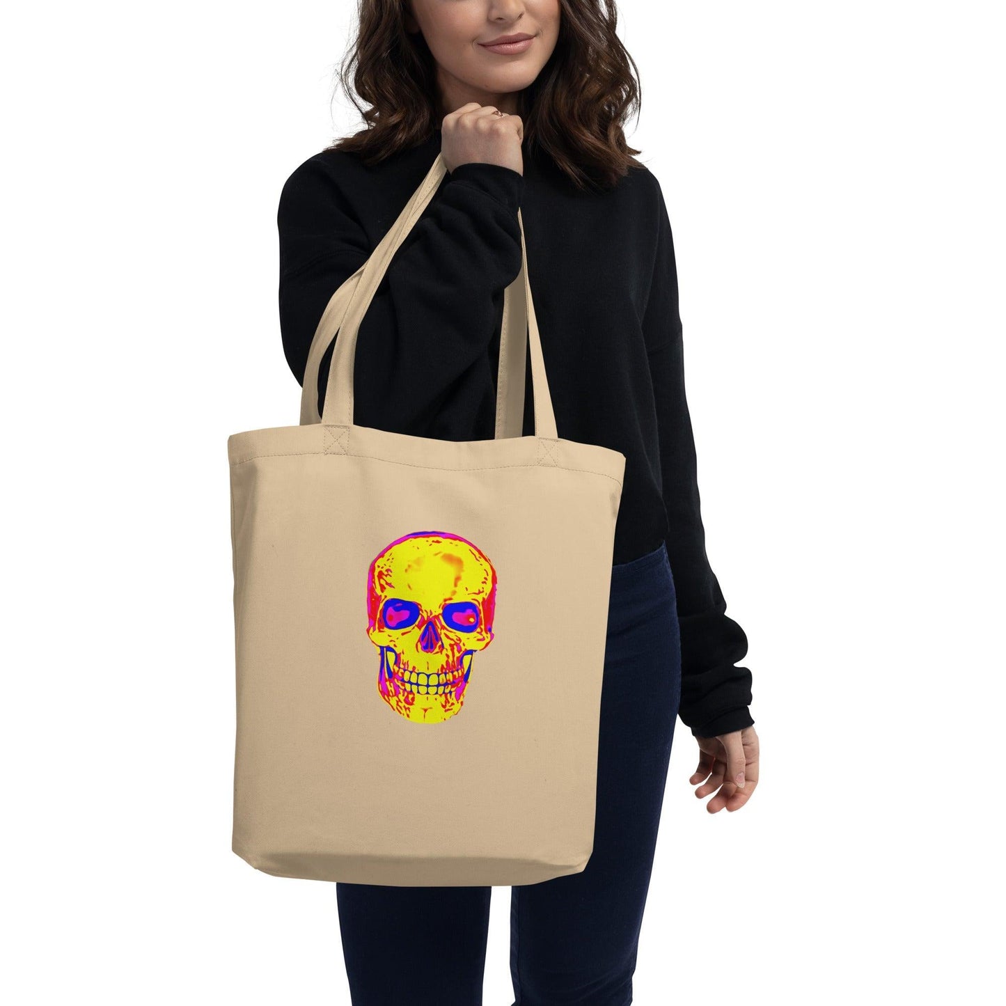 Fun Skull Eco Tote Bag with a big orangy skull - Lizard Vigilante