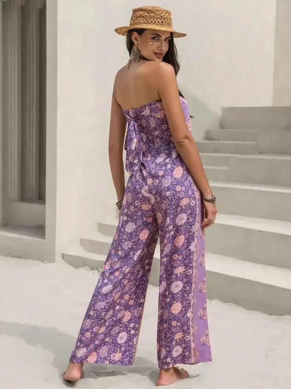 Tied Printed Tube : Wide Leg Jumpsuit