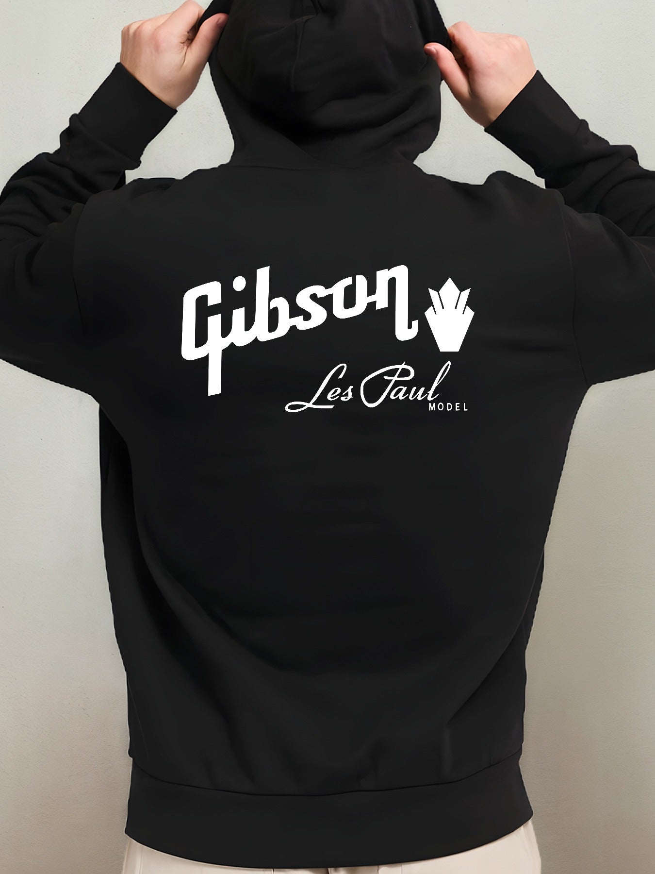 GIBSON 'LES PAUL LOGO' Men's Fleece Hoodie – 250G Cotton-Polyester Blend, Printed Sweater with Hood and Pocket - Premium hoodie from Lizard Vigilante - Just $39.88! Shop now at Lizard Vigilante