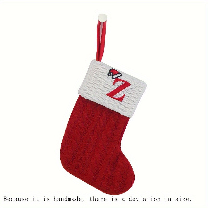 1pc Knitted Christmas Socks Stocking Gift Bag - Embroidered Alphabet, Candy Design, Scene Decor, Room Decor, Home Decor, Holiday Party Decor, Festive Gift Idea for Family and Friends