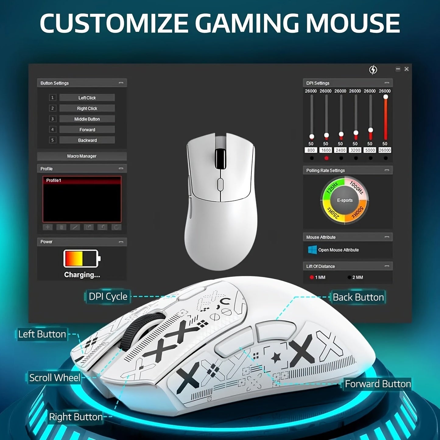 ATTACK SHARK R1 PRO 59g SUPERLIGHT Mouse, PixArt PAW3311 Gaming Sensor, BT/2.4G Wireless/Wired Gaming Mouse, 6 Adjustable Up To 18000, 65 Hrs Battery, Office Mice For Win11/Xbox/PS/Mac (()Black )