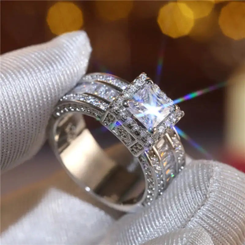 Diamond Push Square Rectangular Rhinestone Square Ring