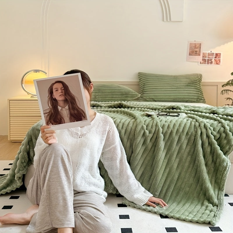 1pc Cozy Double-Sided 3D Rabbit Hair Blanket - Soft, Warm, and Fuzzy for Snuggling Up - Perfect for Office, Outdoor Camping, Sofa, and Gift Giving