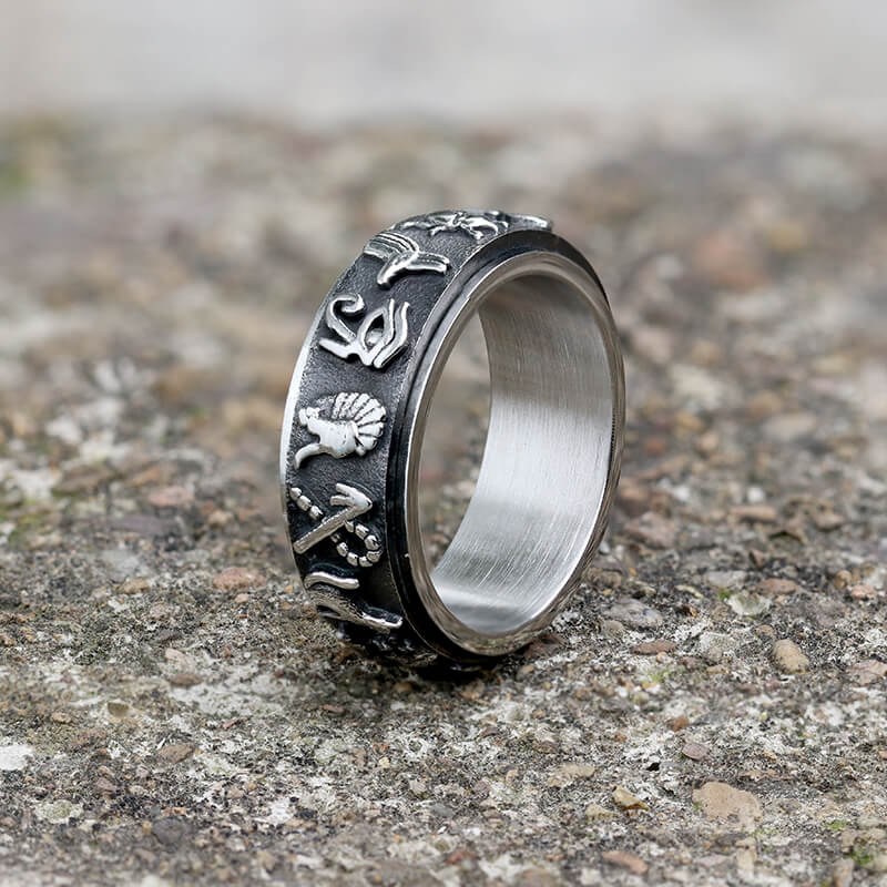 Egyptian Symbols Ankh Stainless Steel Spinner Ring