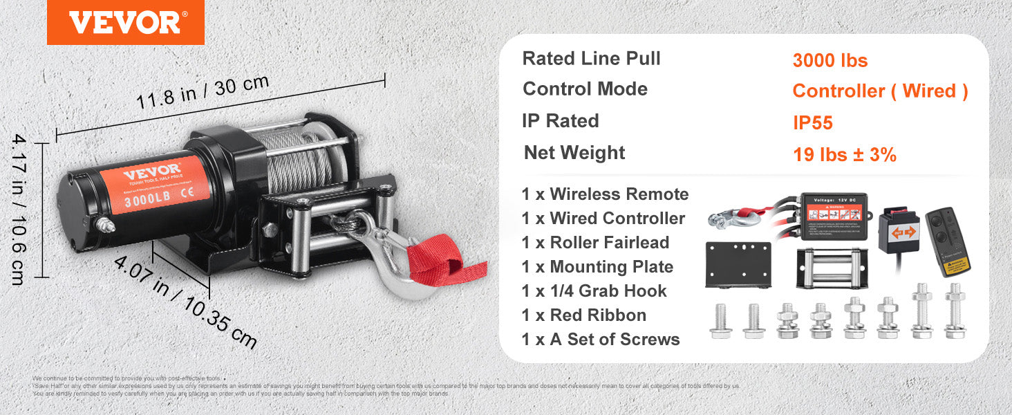 VEVOR Electric Winch,12V 4500 lbs Capacity Steel Rope Winch,IP55 39ft ATV UTV Winch w/ Wireless Handheld Remote & 4-Way Fairlead - Premium  from Lizard Vigilante - Just $155.99! Shop now at Lizard Vigilante