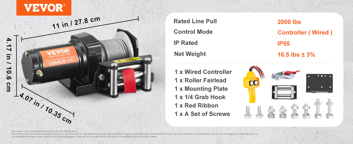 VEVOR Electric Winch,12V 4500 lbs Capacity Steel Rope Winch,IP55 39ft ATV UTV Winch w/ Wireless Handheld Remote & 4-Way Fairlead - Premium  from Lizard Vigilante - Just $155.99! Shop now at Lizard Vigilante