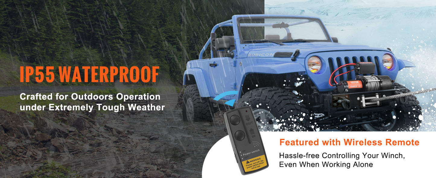 VEVOR Electric Winch,12V 4500 lbs Capacity Steel Rope Winch,IP55 39ft ATV UTV Winch w/ Wireless Handheld Remote & 4-Way Fairlead - Premium  from Lizard Vigilante - Just $155.99! Shop now at Lizard Vigilante