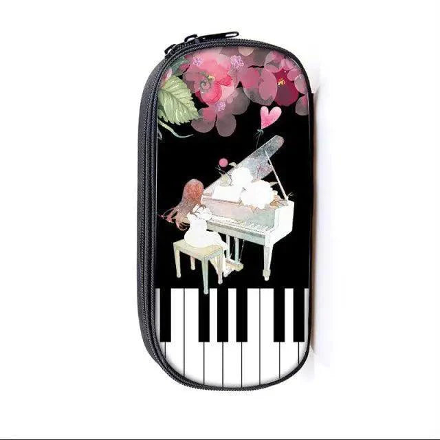 Elegant Music Note Piano Pen Case Holder Stylish Black/White Pencil Bag Guitar Pencil Case Unique Stationery Case For School
