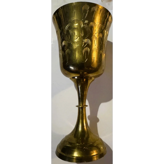 Exquisite Middle Eastern Brass Chalice with Floral Engravings