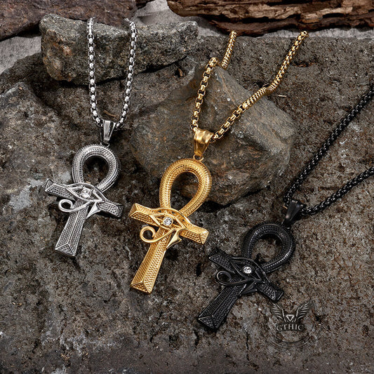 Eye of Ra Ankh Cross Stainless Steel Pendant