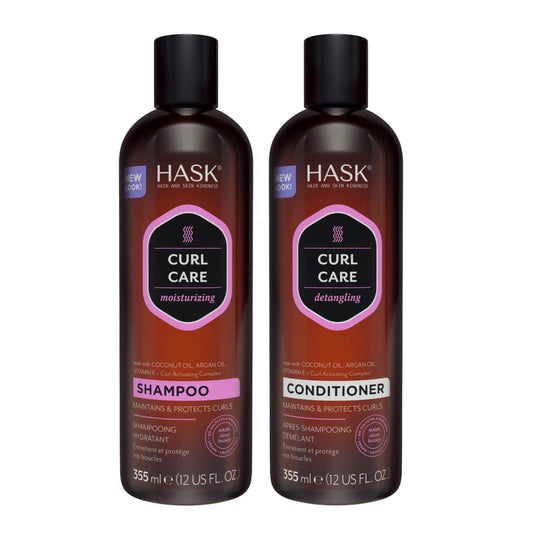 HASK Curl Care Shampoo and Conditioner Set for all curly hair types vegan cruelty-free color safe gluten-free sulfate-free paraben-free - 12 Fl Oz each