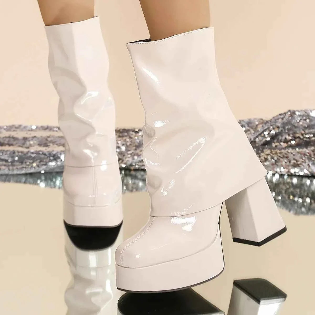 Patent Leather Platform : High Heel Boots