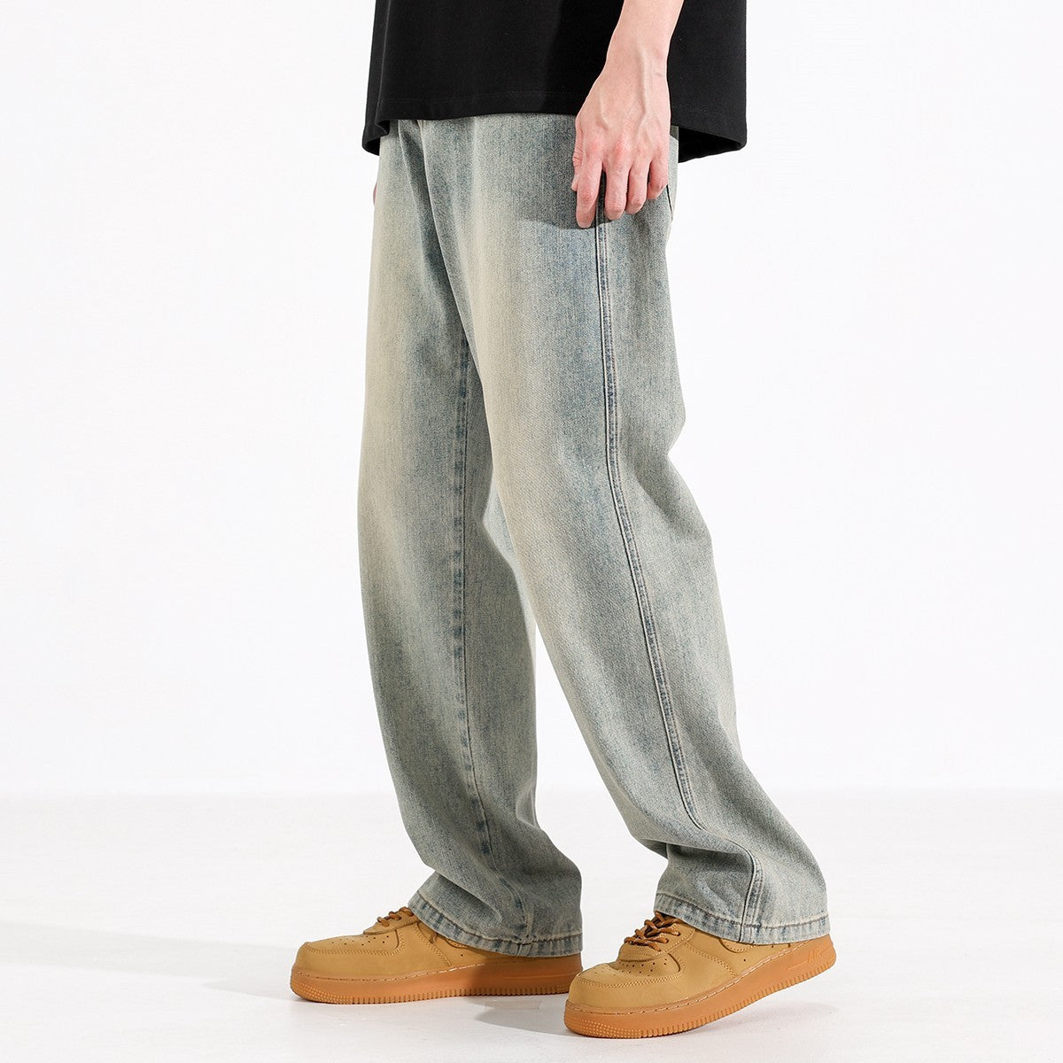 Yellow Mud Dyed Straight Jeans For Men