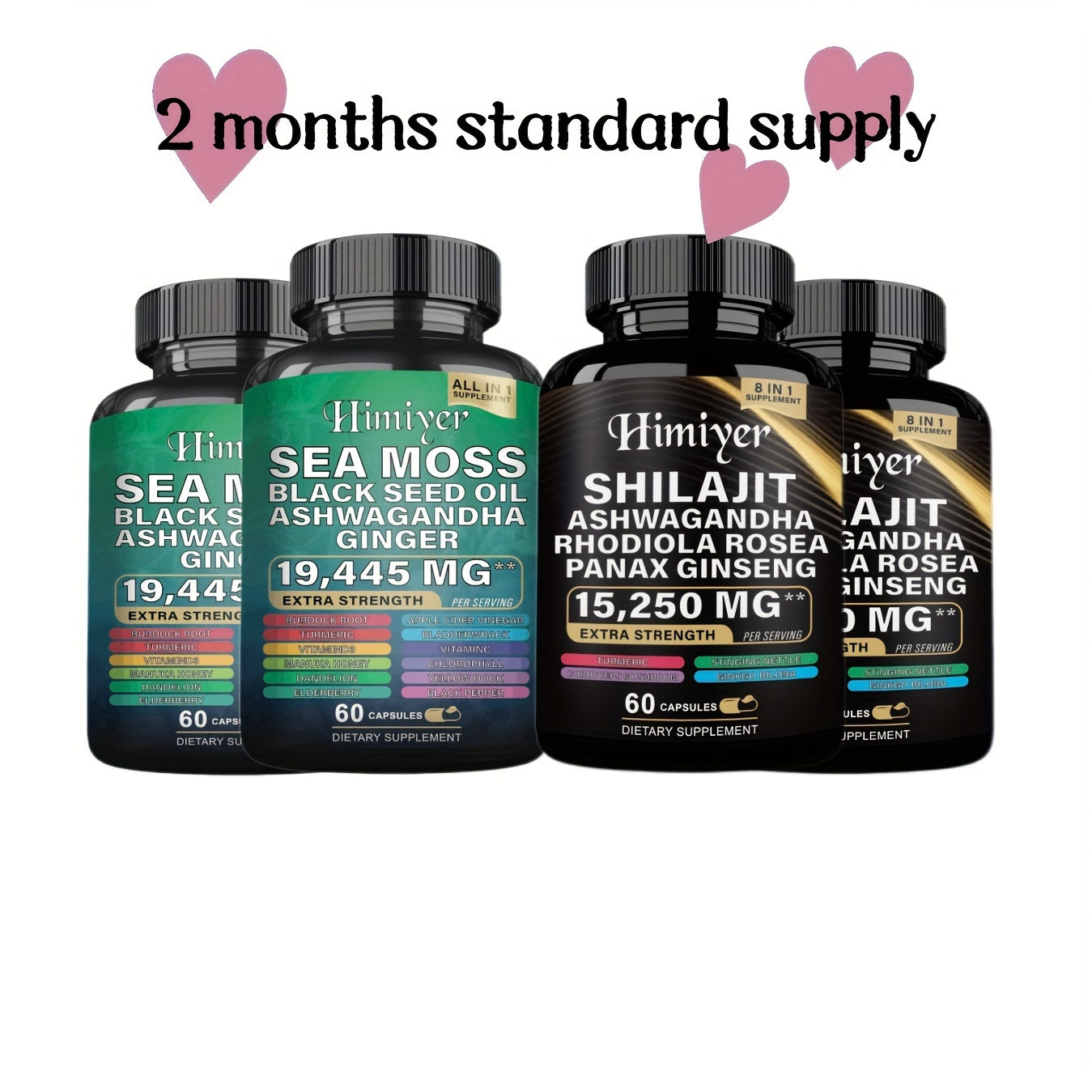 Sports Health Energy Pack, Shilajit And Seamoss Ginger South African Drunken Eggplant Capsule, Sea Moss 7000 Mg, Black Seed Oil 4000 Mg, Ashwagandha 2000 Mg, Ginger And Shilajit 9000 Mg, Rhodiola Rosea 1000 Mg, 19445mg+15250m - Premium  from Lizard Vigilante - Just $10.99! Shop now at Lizard Vigilante