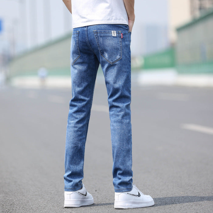Spring And Summer Denim Trousers Men's Slim Straight Stretch