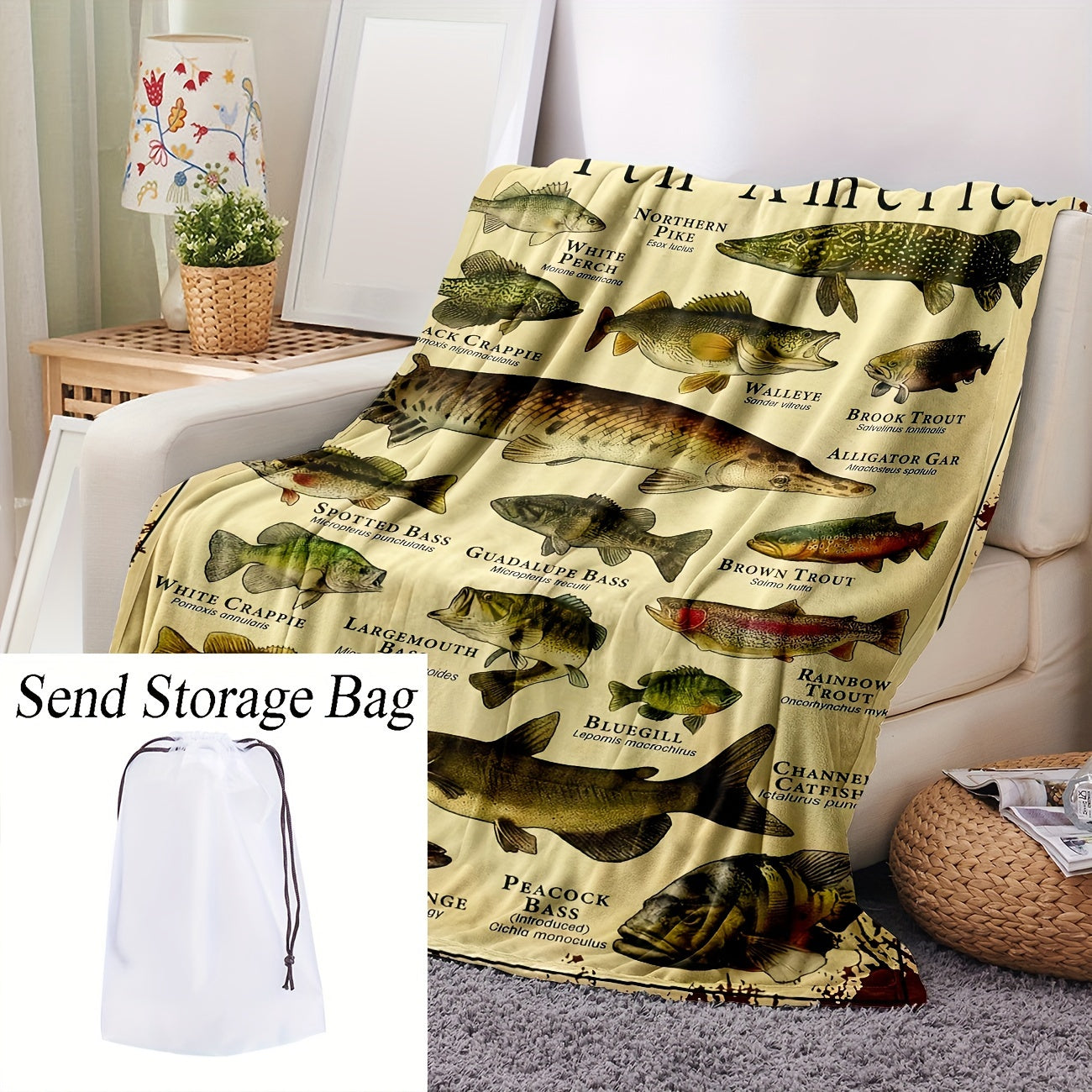 1pc Fish Pattern Blanket, Soft And Comfortable, Warm And Comfortable Flannel Blanket, For School Dormitory Office Lunch Break, Outdoor Travel Camping