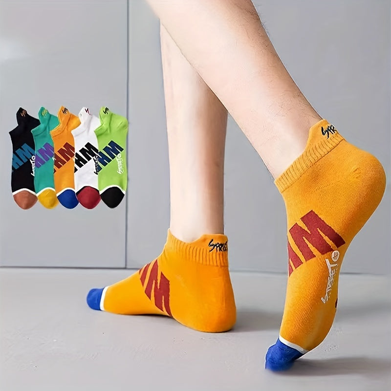 5 Pairs Unisex Letter Graphic Socks, Stylish & Breathable Low Cut Ankle Socks, Women's Stockings & Hosiery