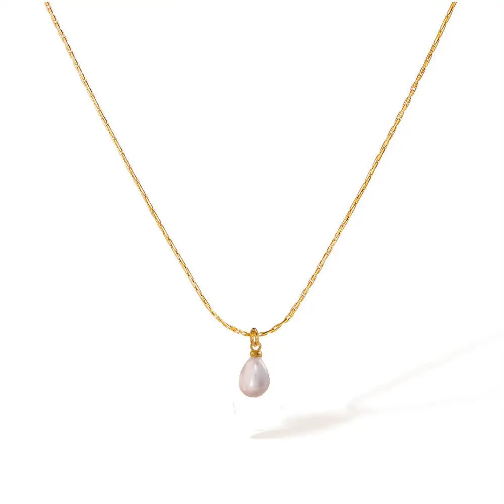 Small Water Drop Shape Pearl Pendant Necklace And Earrings Suite Women