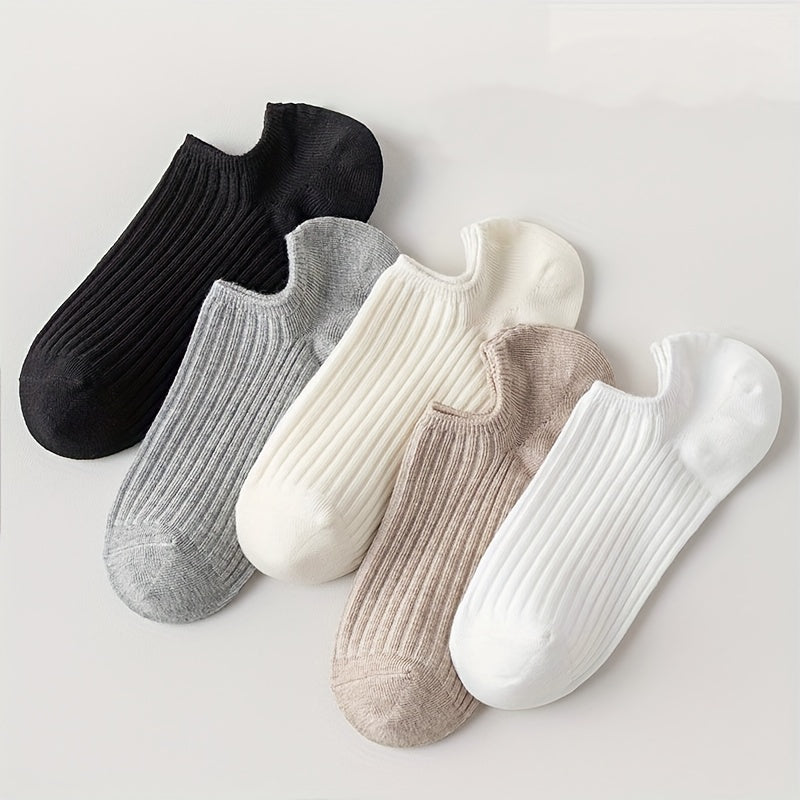 1/5 Pairs No Show Solid Socks, Simple & Breathable Unisex Boat Socks, Women's Stockings & Hosiery