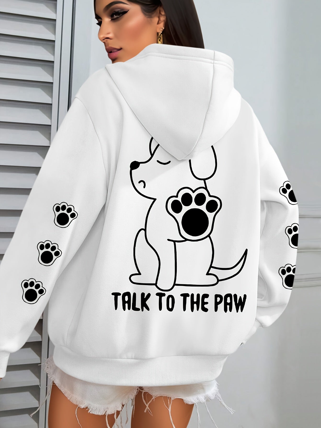 Plus Size Womens Cozy Dog Talk to The Paw Print Hoodie - Soft Drawstring Casual Hooded Sweatshirt for Winter and Fall - Comfortable Relaxed Fit, Long Sleeve, Pullover Design, and Fun Pet Lovers Graphic - Premium hoodies from Lizard Vigilante - Just $26.99! Shop now at Lizard Vigilante