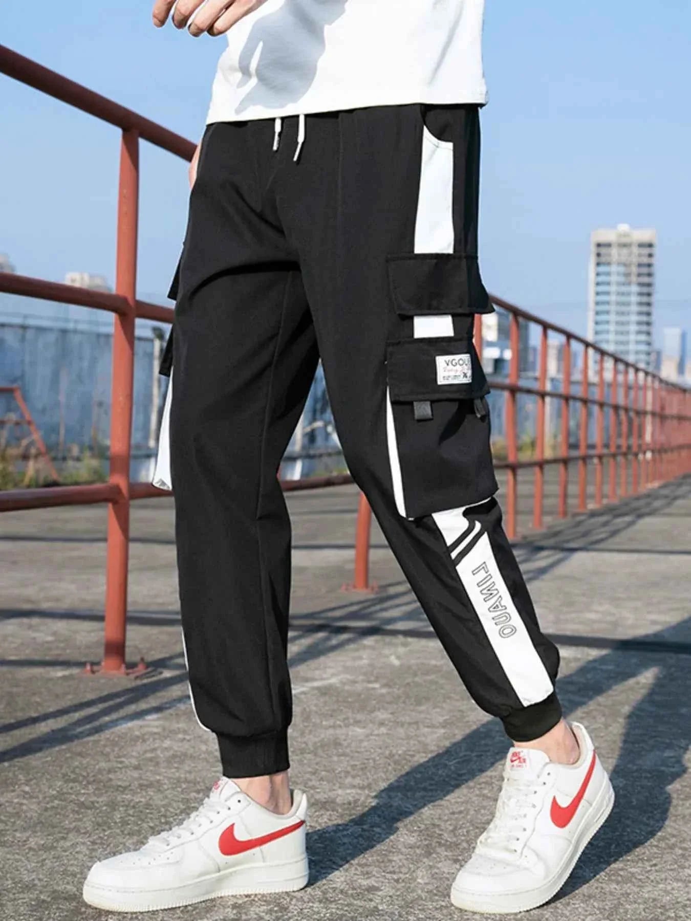 Men's Plus Size Casual Cargo Pants with Drawstring