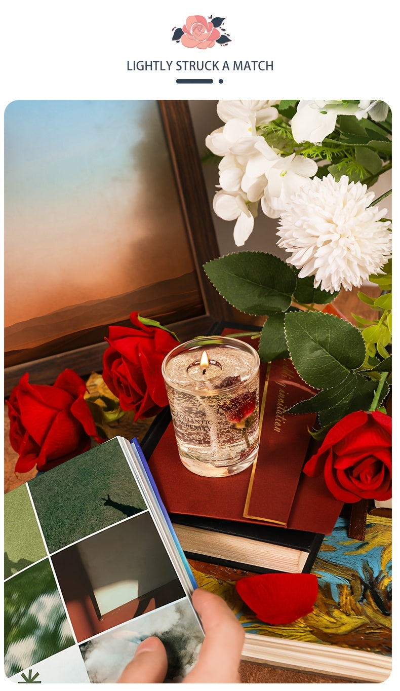 Rose Jelly Scented Candle for Aromatherapy, Romantic Atmosphere - Ideal for Birthdays, Valentine's Day, Anniversaries, Thanksgiving, Christmas - 1pc, Soy Wax in Glass Jar