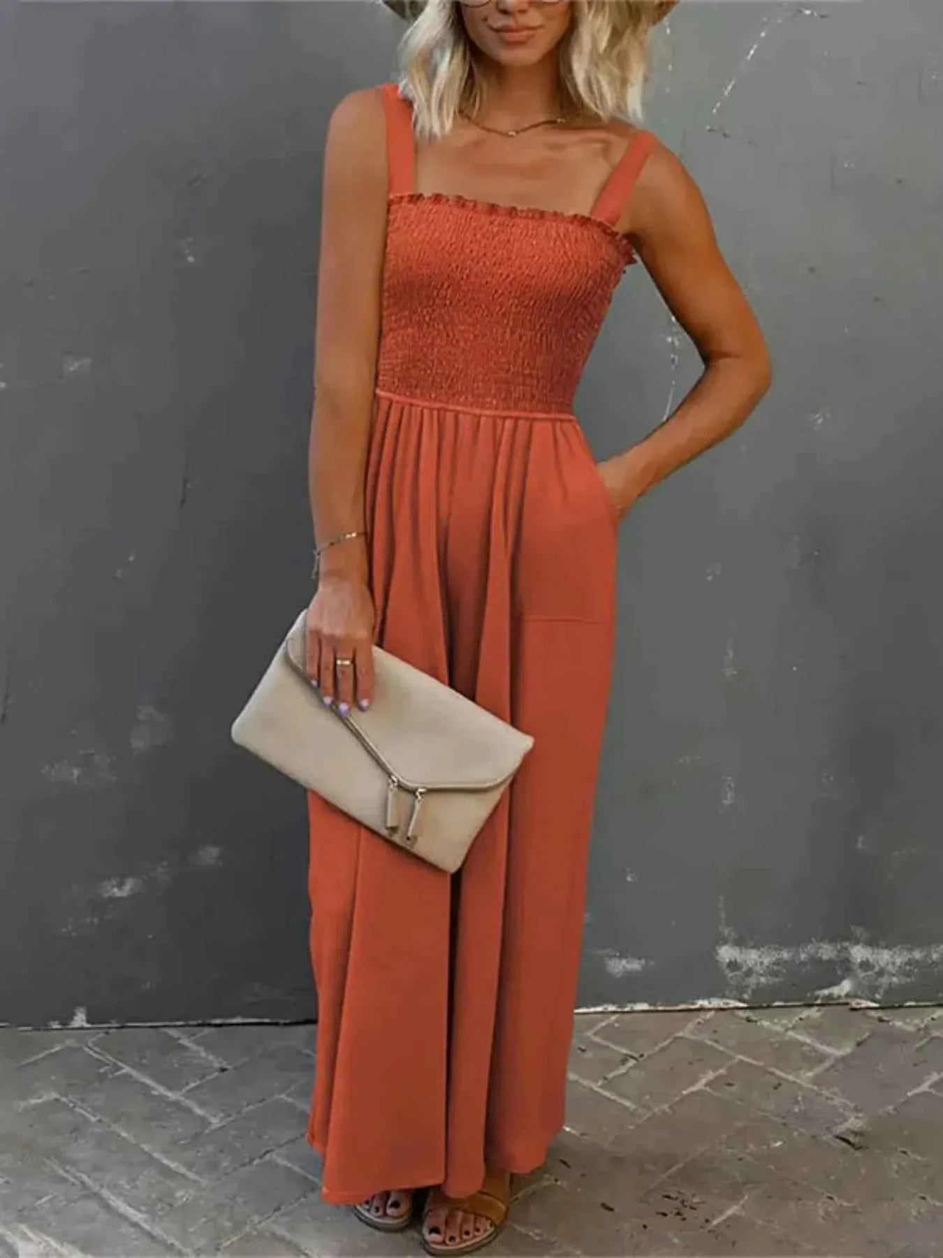 Smocked Wide : Leg Jumpsuit